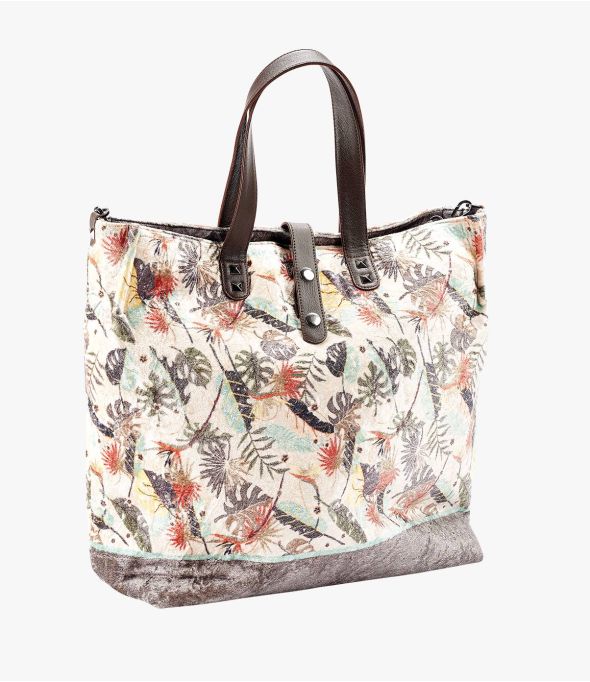 HAPPY MAEVA Borsa da donna in viscosa, cotone, pelle 37 x 32 x 15 CM - - Storiatipic