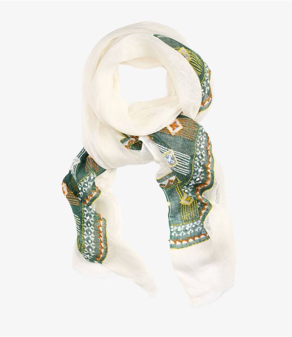 CELIA Sciarpa in Lino con Ricamo da Donna 80 x 190 CM - - Storiatipic