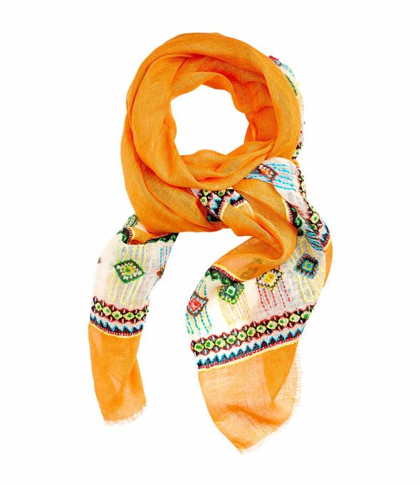 CELIA Foulard en Lin, broderies pour Femme 80 x 190 CM - - Storiatipic