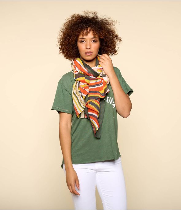 JOANE Foulard en Coton, broderies pour Femme 100 x 200 CM - - Storiatipic