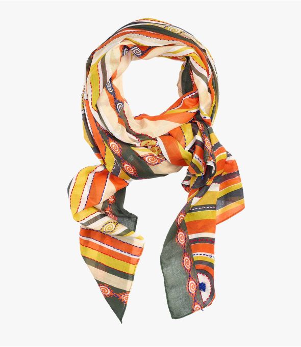 JOANE Foulard en Coton, broderies pour Femme 100 x 200 CM - - Storiatipic