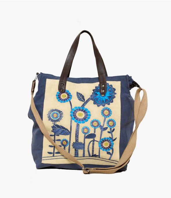 HAPPY AGATE Bag in Jute, cotton, leather, embroidery for Woman 35x38x12cm - - Storiatipic