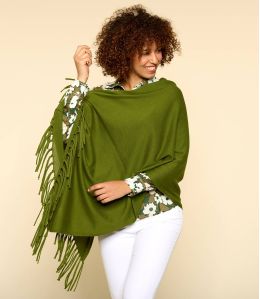 PONCHO KAKI Damen Poncho aus Baumwolle - - Storiatipic PONCHO KAKI Damen Poncho aus Baumwolle - - Storiatipic