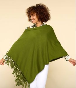 PONCHO KAKI Damen Poncho aus Baumwolle - - Storiatipic PONCHO KAKI Damen Poncho aus Baumwolle - - Storiatipic
