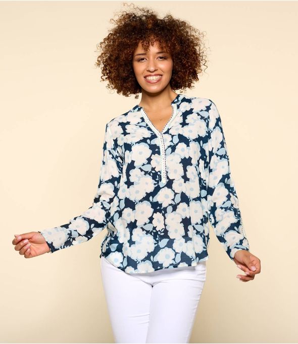 MINA AZALÉ MARINE Blouse en Modal pour Femme - - Storiatipic