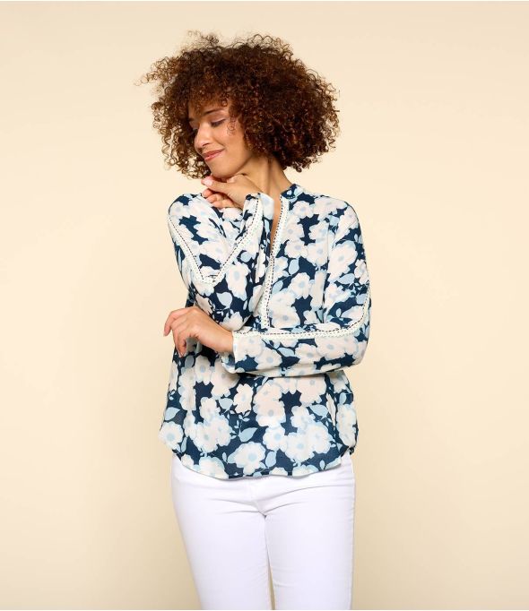 MINA AZALÉ MARINE Blouse en Modal pour Femme - - Storiatipic