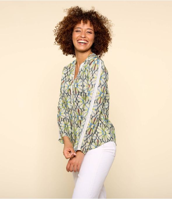 MINA BOHO BLEU Blouse en Modal pour Femme - - Storiatipic