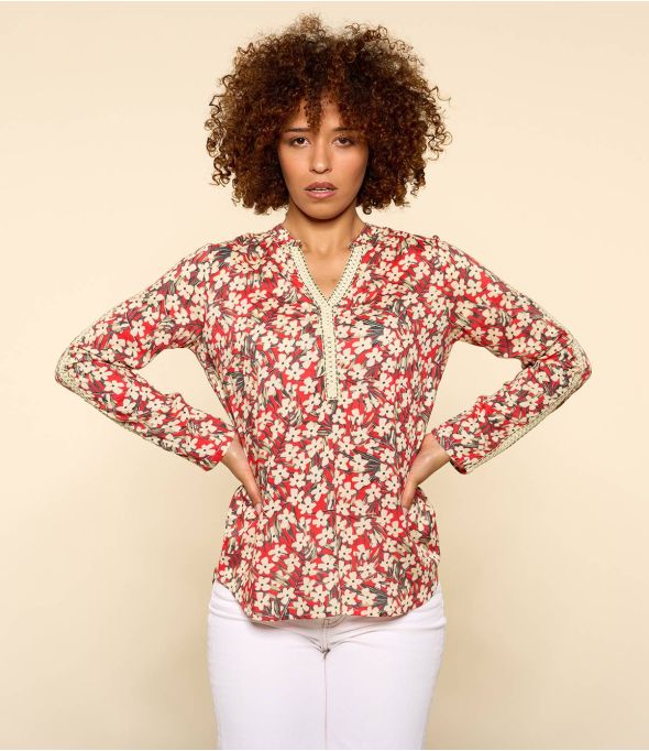 MINA SAKURI RED Camicetta da donna in modal - - Storiatipic