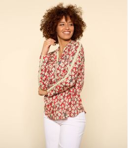 MINA SAKURI RED Damen Bluse aus Modal - - Storiatipic MINA SAKURI RED Damen Bluse aus Modal - - Storiatipic