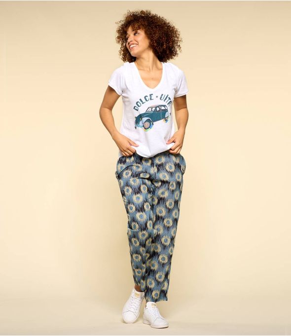 CLYDE JADE BLEU Pantalon en Modal pour Femme - - Storiatipic