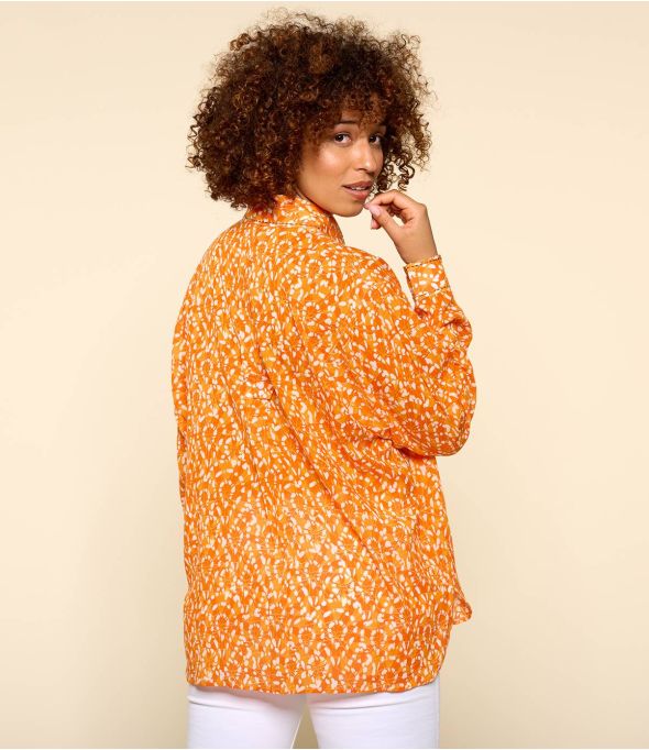 COSY AMBER ORANGE Women's Cotton Shirt - - Storiatipic