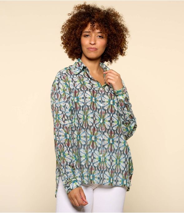 COSY BOHO BLEU Women's Cotton Shirt - - Storiatipic