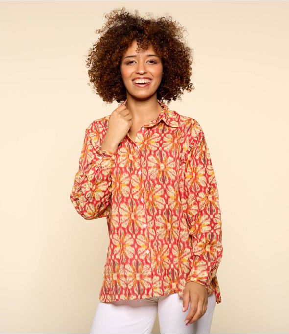 COSY BOHO RED Damen-Hemd aus Baumwolle - - Storiatipic