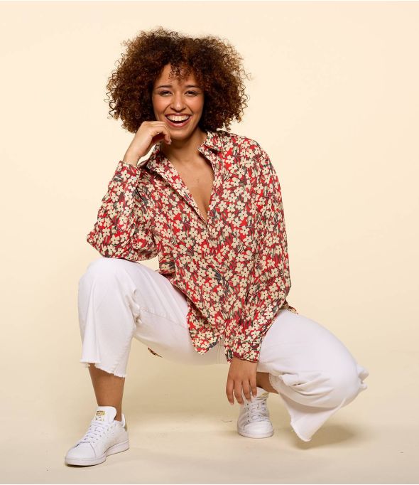 COSY SAKURI RED Camicia da donna in cotone - - Storiatipic