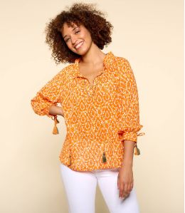 BETI AMBER ORANGE Blusa de algodón para mujer - - Storiatipic BETI AMBER ORANGE Blusa de algodón para mujer - - Storiatipic