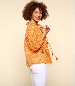 BETI AMBER ORANGE Blusa de algodón para mujer - - Storiatipic BETI AMBER ORANGE Blusa de algodón para mujer - - Storiatipic