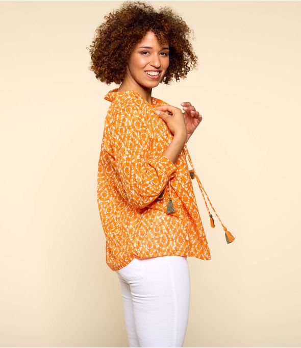 BETI AMBRE ORANGE Blouse en Coton pour Femme - - Storiatipic