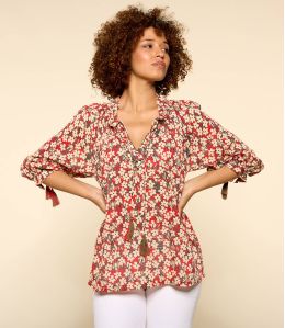 BETI SAKURI ROUGE Blouse en Coton pour Femme - 1 BETI SAKURI ROUGE Blouse en Coton pour Femme - 1