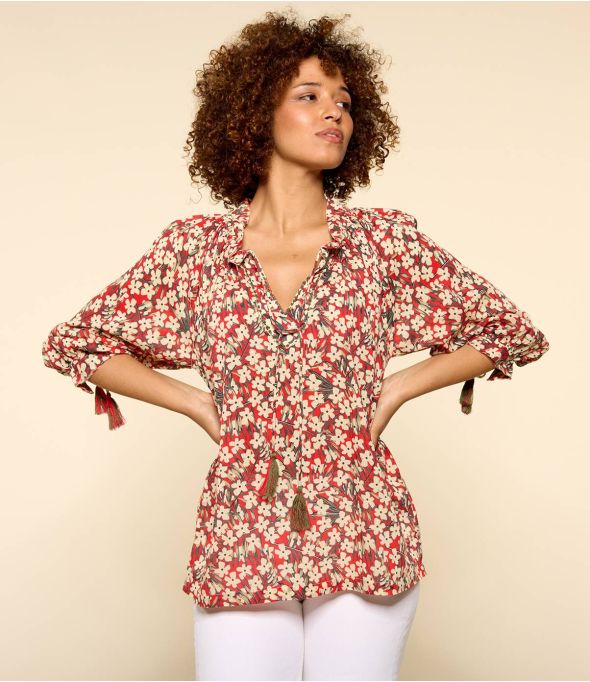 BETI SAKURI RED Blusa da donna in cotone - - Storiatipic