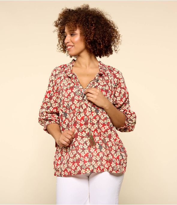BETI SAKURI RED Blusa da donna in cotone - - Storiatipic