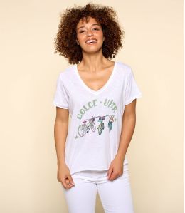 VITA WHITE M-E T-shirt in cotone biologico da donna - - Storiatipic