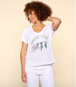 VITA WHITE M-E T-shirt in cotone biologico da donna - - Storiatipic