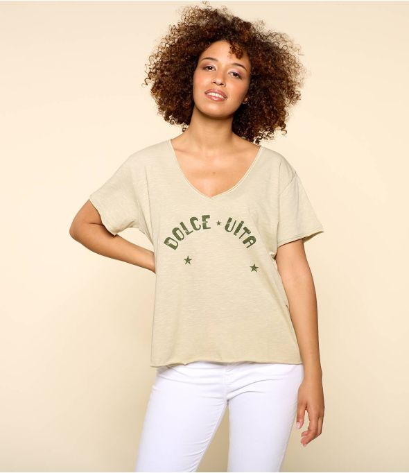 VITA BEIGE C Maglietta in cotone biologico da donna - - Storiatipic