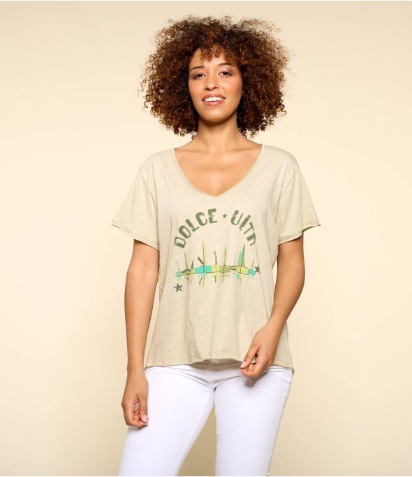 VITA BEIGE M-G T-shirt en Coton bio pour Femme - - Storiatipic