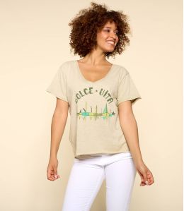 VITA BEIGE M-G Maglietta in cotone biologico da Donna - - Storiatipic