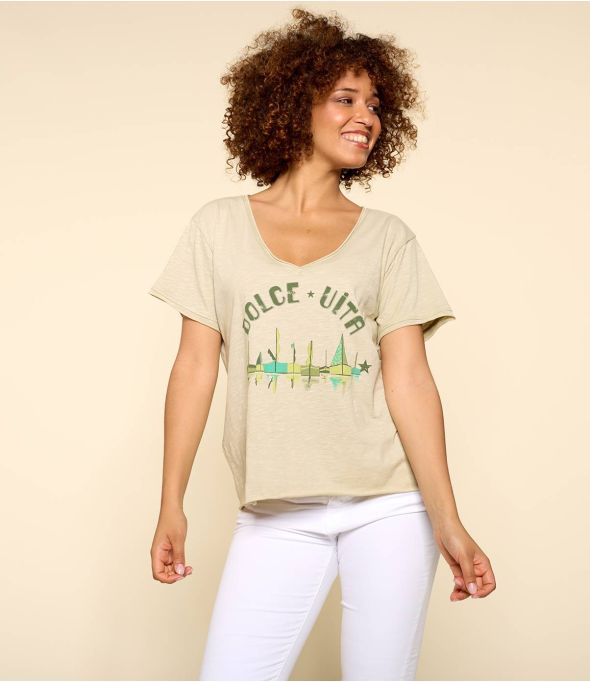 VITA BEIGE M-G T-shirt en Coton bio pour Femme - - Storiatipic