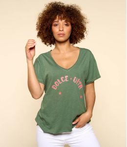 VITA KHAKI B Maglietta in cotone biologico da donna - - Storiatipic VITA KHAKI B Maglietta in cotone biologico da donna - - Storiatipic