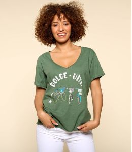Camiseta de algodón orgánico VITA KHAKI M-E para mujer - - Storiatipic Camiseta de algodón orgánico VITA KHAKI M-E para mujer - - Storiatipic