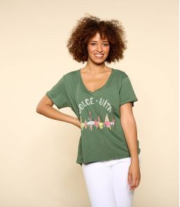 VITA KAKI M-G T-shirt en Coton bio pour Femme - - Storiatipic VITA KAKI M-G T-shirt en Coton bio pour Femme - - Storiatipic