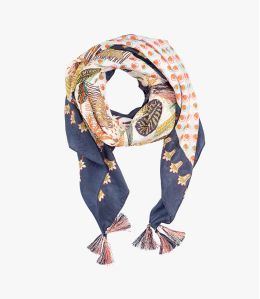 TAHITI Grand carré en Soie, broderies pour Femme 100 x 100 CM - - Storiatipic TAHITI Grand carré en Soie, broderies pour Femme 100 x 100 CM - - Storiatipic