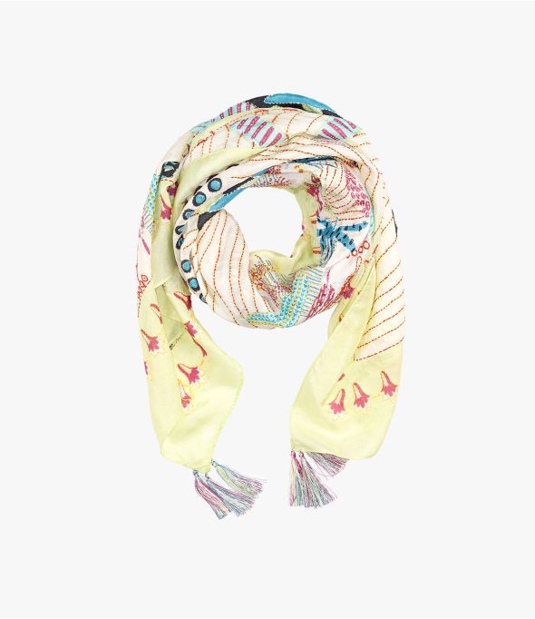 TAHITI Large silk square, embroidery for Woman 100 x 100 CM - - Storiatipic