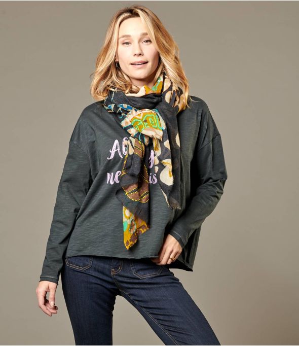 ADELIE Bufanda de Lana con Bordado para Mujer 100 x 200 cm - Winter Essentials - Storiatipic