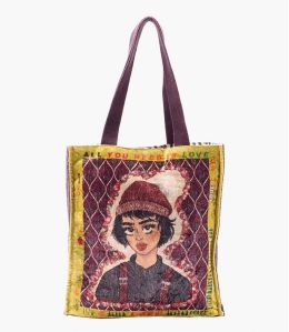CARRY PEPITA PLUM Mujer Viscosa, Bolsa de Algodón 35 x 33 x 10 cm - Winter Essentials - Storiatipic