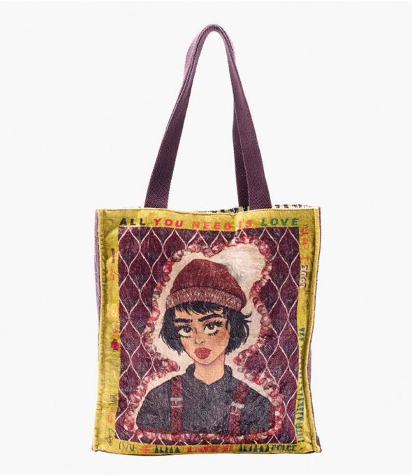 Borsa CARRY PEPITA PLUM in Viscosa e Cotone da Donna 35 x 33 x 10 cm - Essenziali per l'inverno - Storiatipic