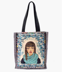 CARRY PEPITA TURQUESA Mujer Viscosa, Bolsa de Algodón 35 x 33 x 10 cm - Winter Essentials - Storiatipic