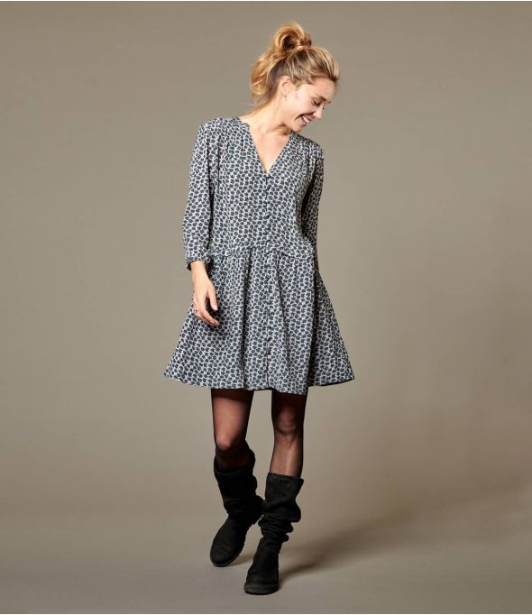 EVA FLOWERS ANTRACITE Abito da donna in viscosa - Essenziali per l'inverno - Storiatipic