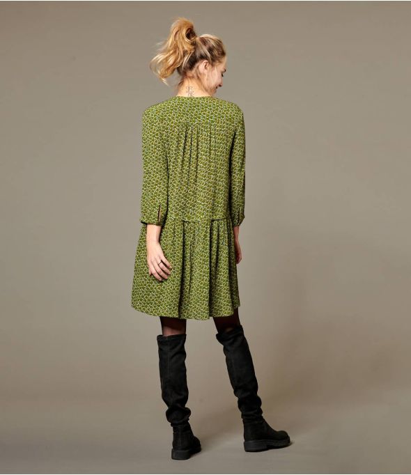 Vestido de viscosa EVA FLEURS KHAKI para mujer - Winter Essentials - Storiatipic