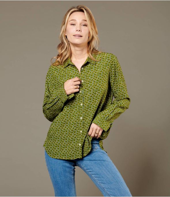 Camisa de viscosa para mujer FRAN FLEURS KHAKI - Esenciales de invierno - Storiatipic