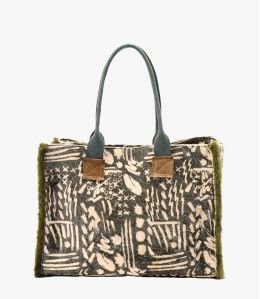 POP VELVET KHAKI Viscosa, Algodón, AQ, Bolso de Piel para Mujer 40 x 30 x 15 cm - Winter Essentials - Storiatipic