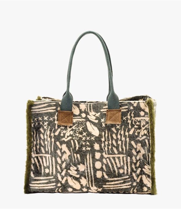 POP VELVET KAKI Women's bag in Viscose, cotton, AQ, leather 40 x 30 x 15 cm - Winter Essentials - Storiatipic