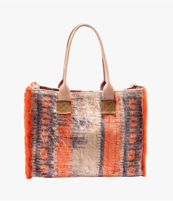 POP VELVET ORANGE Women's bag in Viscose, cotton, AQ, leather 40 x 30 x 15 cm - Winter Essentials - Storiatipic