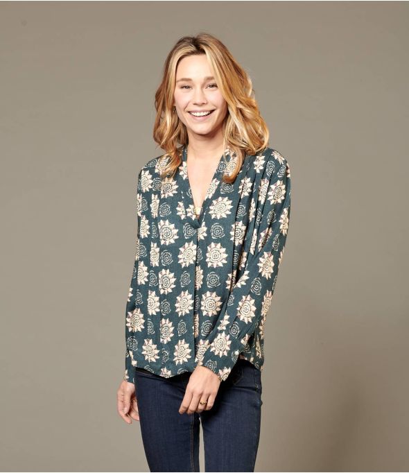 SARA ROSETTE ANTHRAZIT Viskose Bluse für Damen - Winter-Essentials - Storiatipic