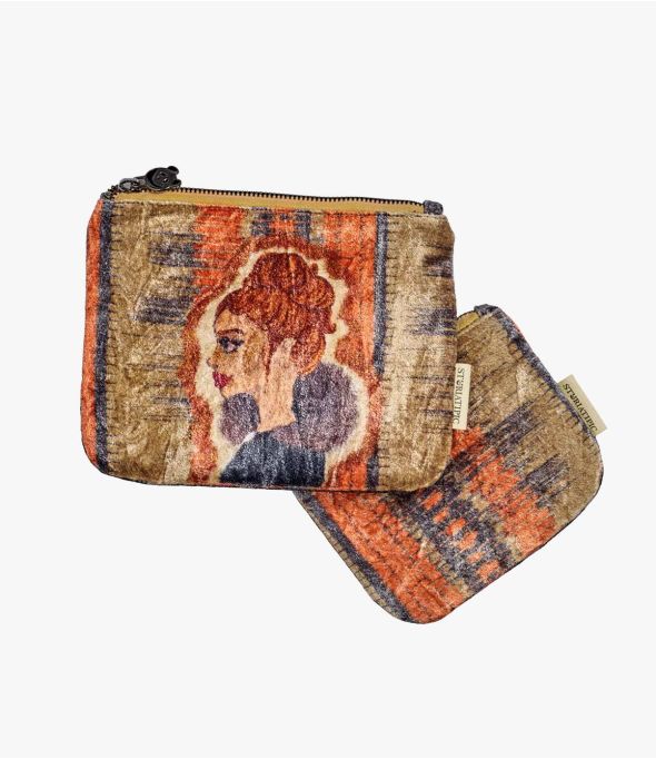 VANITY PEPITA ORANGE Women's clutch bag in Viscose, cotton 21 x 15 cm/16 x 12 cm - Winter Essentials - Storiatipic