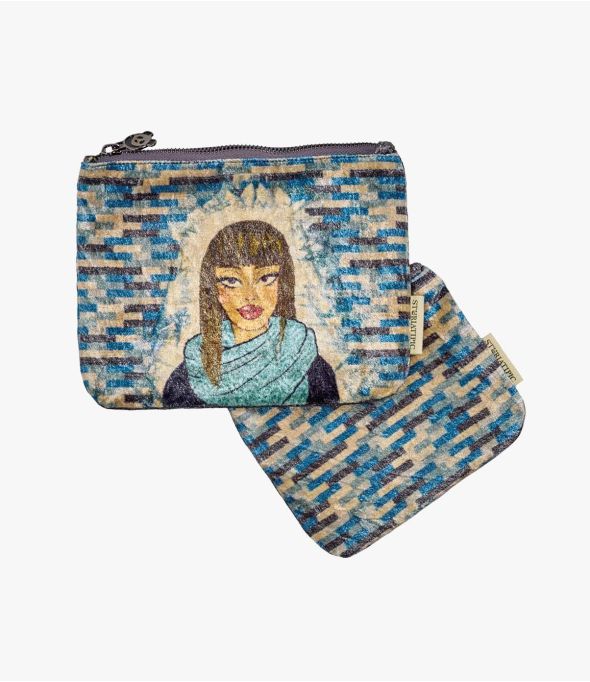 VANITY PEPITA TURQUOISE Clutch aus Viskose, Baumwolle für Damen 21 x 15 cm/16 x 12 cm - Winter-Essentials - Storiatipic