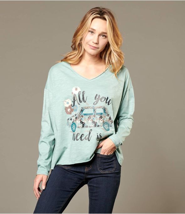 VIKI MINI AQUA Maglietta da donna in cotone - Essenziali per l'inverno - Storiatipic