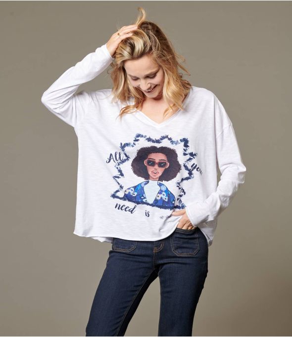 VIKI PEPITA BLUE Katoenen T-shirt voor dames - Benodigdheden voor de winter - Storiatipic